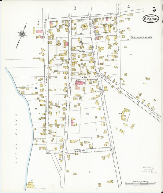 Sanborn Fire Insurance Map from Vergennes, Addison County, Vermont (1920), Sheet #0005 - Historic Sanborn Fire Insurance Map Print, vintage old map wall art, antique decor, genealogy gift, Vermont Vermont map