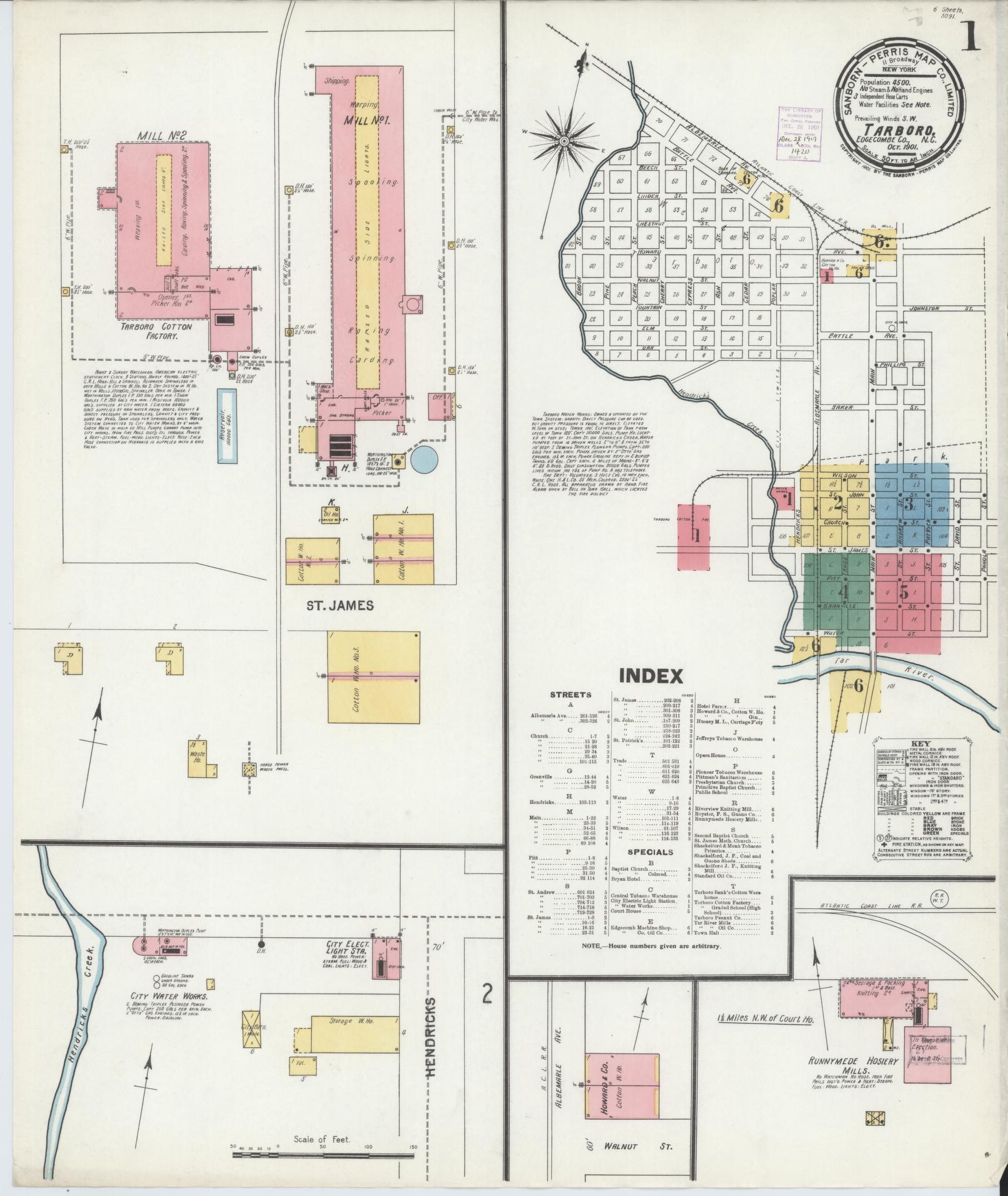Sanborn Fire Insurance Map from Tarboro, Edgecombe County, North Carolina. (1901) – Historic Sanborn Fire Insurance Map Print