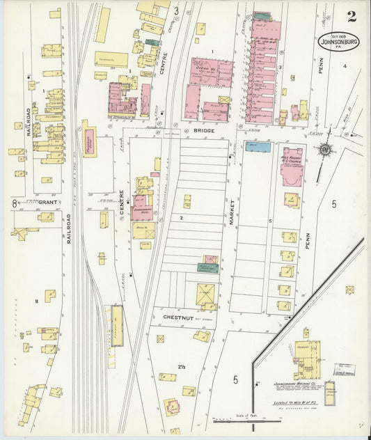Sanborn Fire Insurance Map from Johnsonburg, Elk County, Pennsylvania (1909), Sheet #0002 - Historic Sanborn Fire Insurance Map Print, vintage old map wall art, antique decor, genealogy gift, Pennsylvania Pennsylvania map