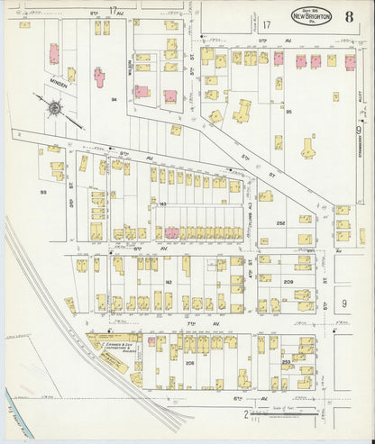 Sanborn Fire Insurance Map from New Brighton, Beaver County, Pennsylvania (1918), Sheet #0008 - Historic Sanborn Fire Insurance Map Print, vintage old map wall art, antique decor, genealogy gift, Pennsylvania Pennsylvania map