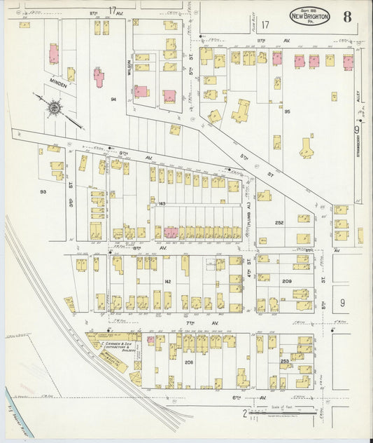Sanborn Fire Insurance Map from New Brighton, Beaver County, Pennsylvania (1918), Sheet #0008 - Historic Sanborn Fire Insurance Map Print, vintage old map wall art, antique decor, genealogy gift, Pennsylvania Pennsylvania map