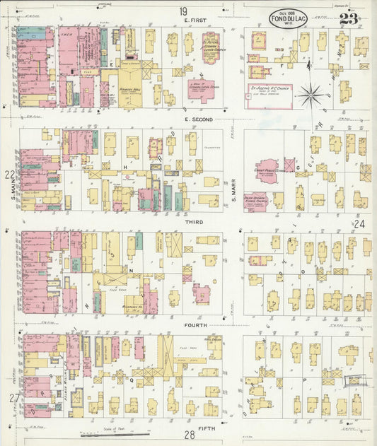 Sanborn Fire Insurance Map from Fond du Lac, Fond du Lac County, Wisconsin (1908), Sheet #0023 - Historic Sanborn Fire Insurance Map Print, vintage old map wall art, antique decor, genealogy gift, Wisconsin Wisconsin map