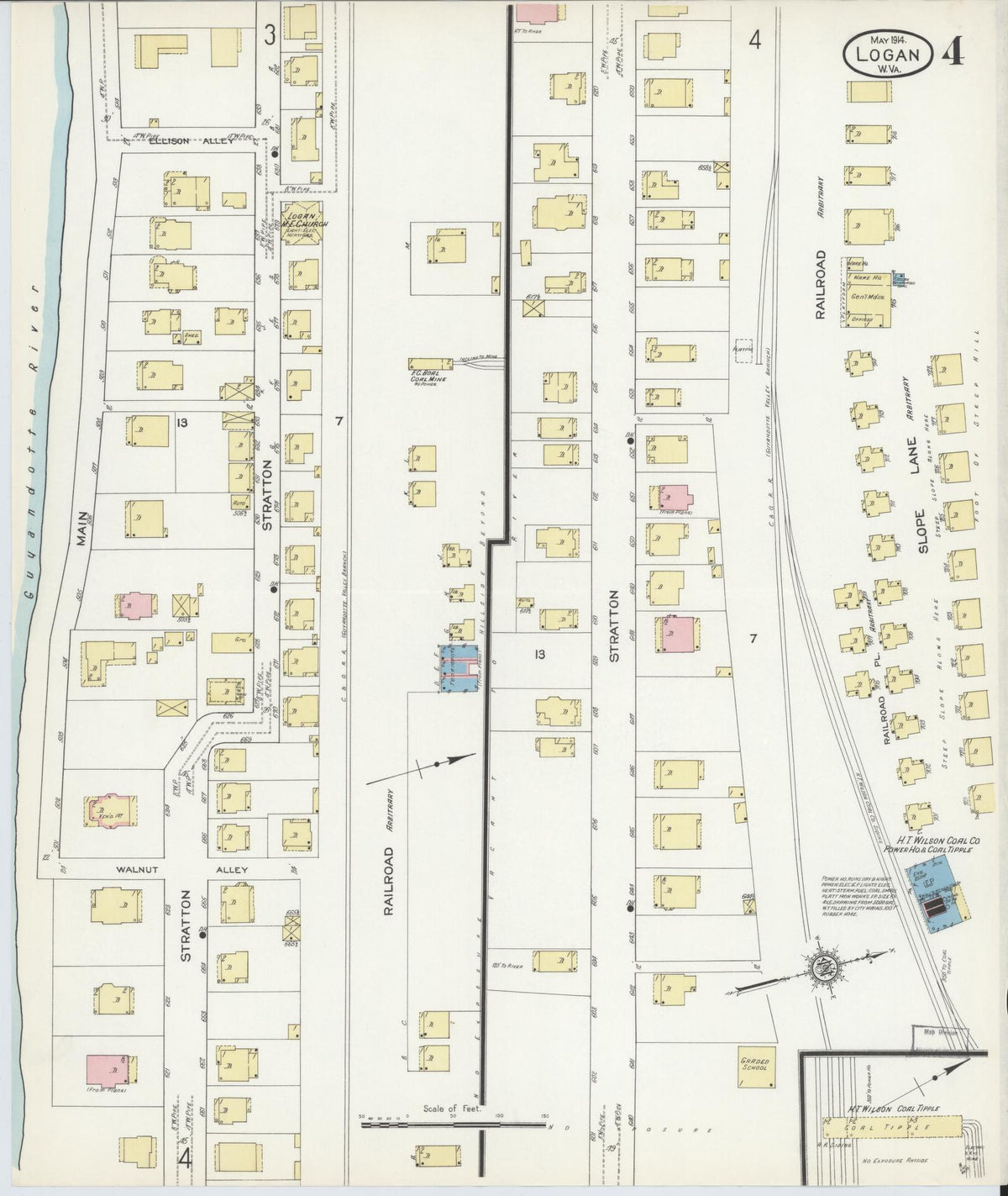 Sanborn Fire Insurance Map from Logan, Logan County, West Virginia (1914), Sheet #0004 - Complete Map Set gallery image, historic Sanborn map, vintage wall art, West Virginia West Virginia