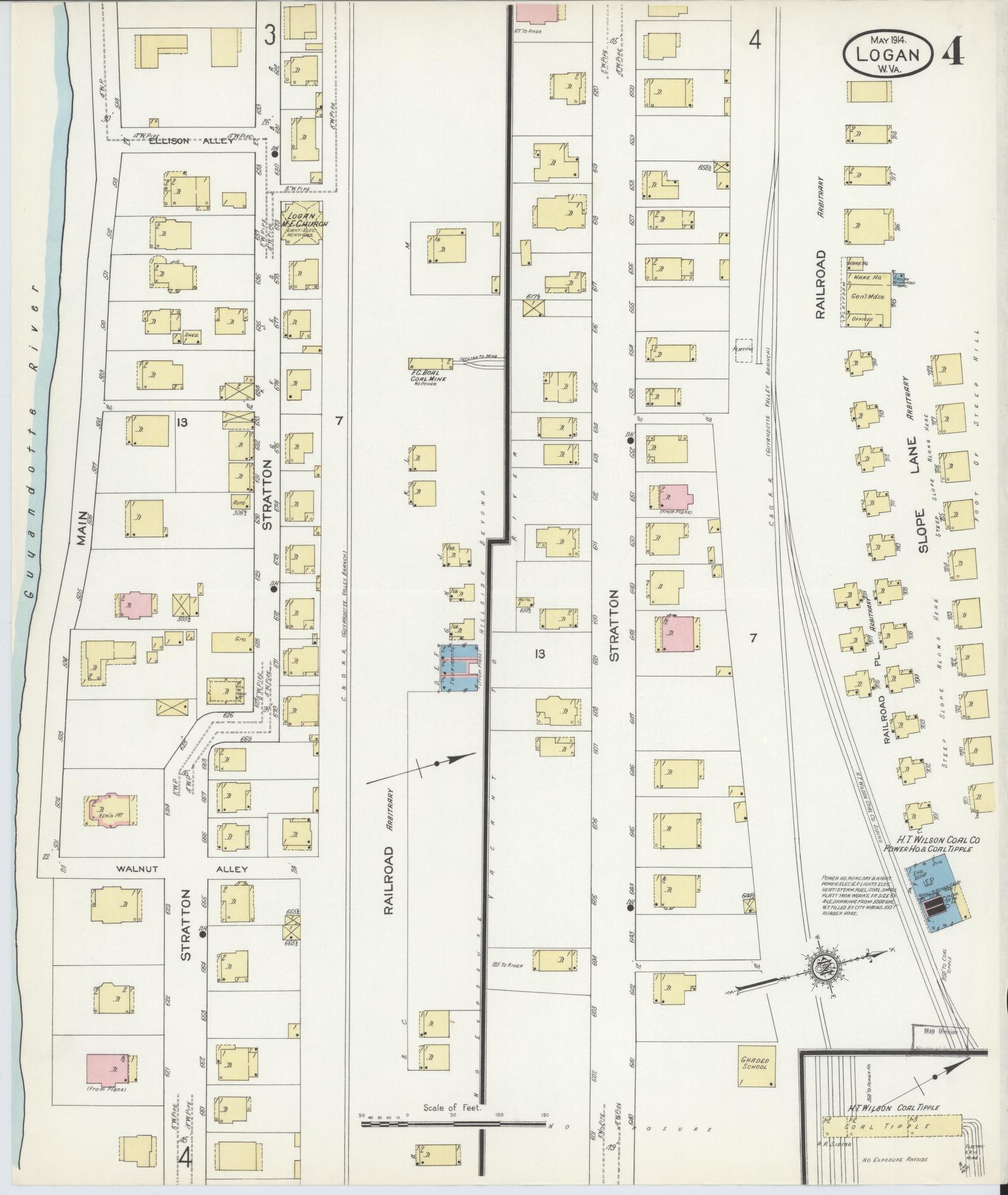Sanborn Fire Insurance Map from Logan, Logan County, West Virginia (1914), Sheet #0004 - Complete Map Set gallery image, historic Sanborn map, vintage wall art, West Virginia West Virginia