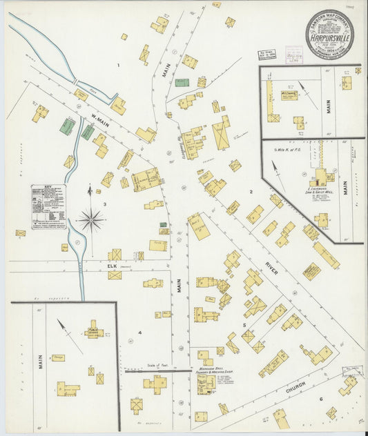Sanborn Fire Insurance Map from Harpursville, Broome County, New York (1904), Sheet #0001 - Historic Sanborn Fire Insurance Map Print, vintage old map wall art, antique decor, genealogy gift, New York New York map