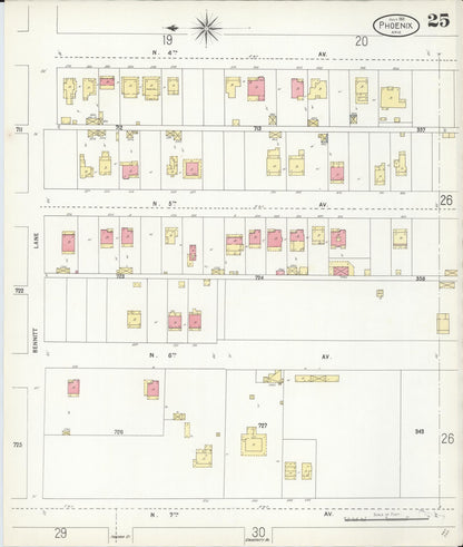 Sanborn Fire Insurance Map from Phoenix, Maricopa County, Arizona (1901), Sheet #0025 - Complete Map Set gallery image, historic Sanborn map, vintage wall art, Arizona Arizona