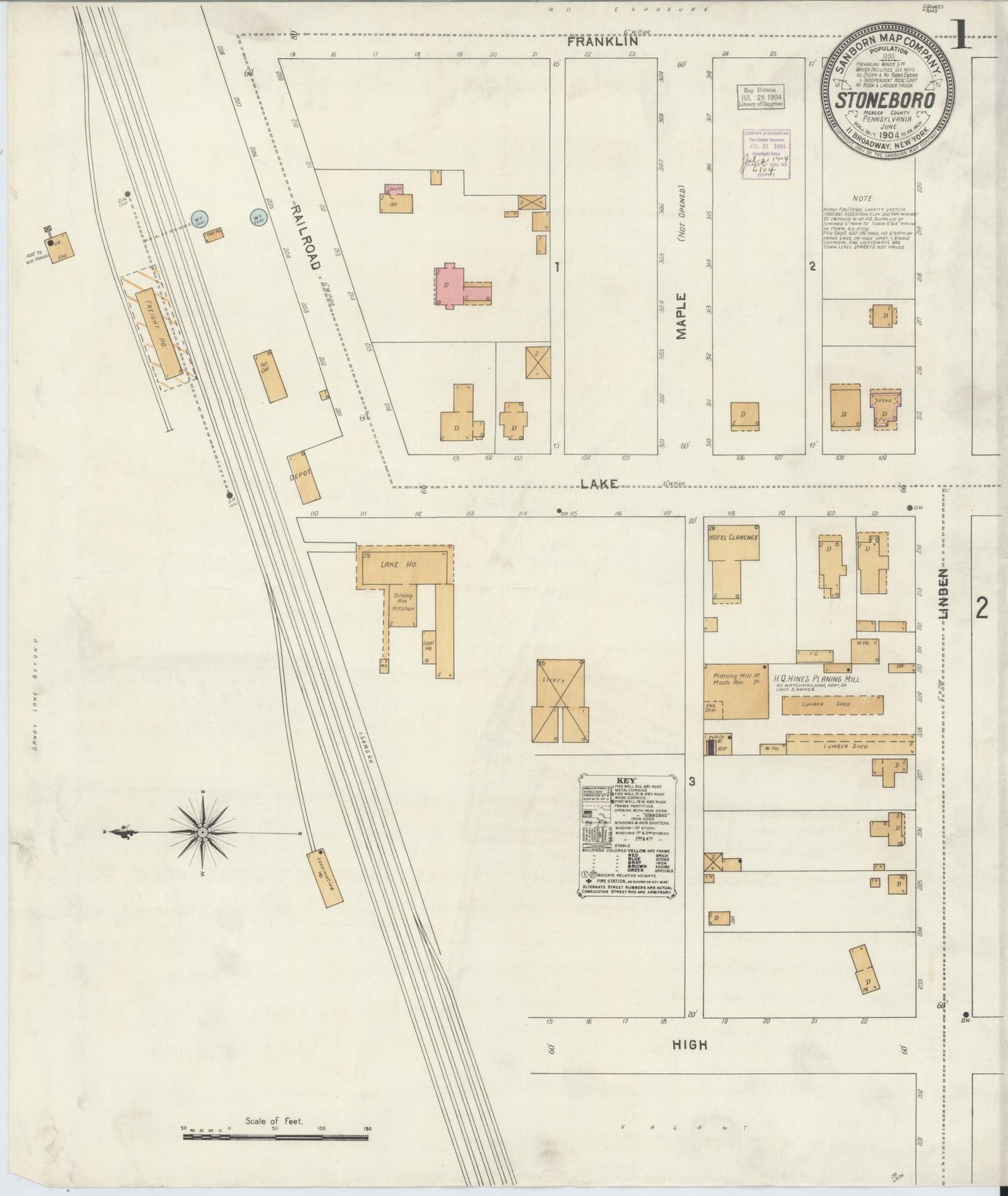 Sanborn Fire Insurance Map from Stoneboro, Mercer County, Pennsylvania (1904), Sheet #0001 - Complete Map Set gallery image, historic Sanborn map, vintage wall art, Pennsylvania Pennsylvania