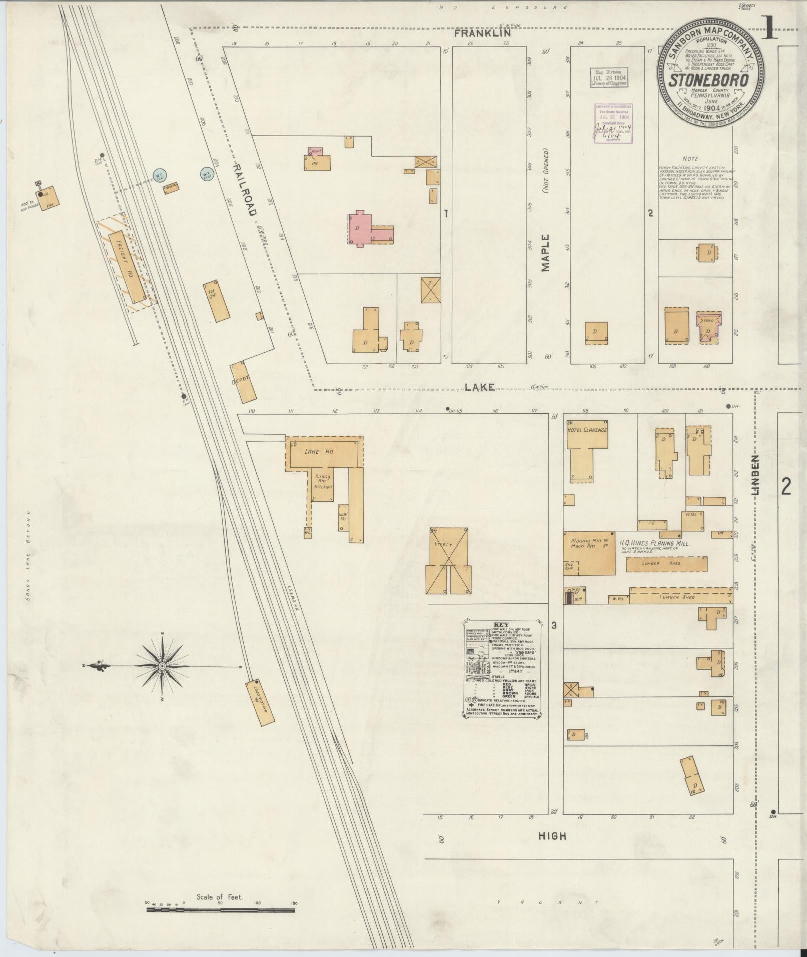 Sanborn Fire Insurance Map from Stoneboro, Mercer County, Pennsylvania (1904), Sheet #0001 - Complete Map Set gallery image, historic Sanborn map, vintage wall art, Pennsylvania Pennsylvania