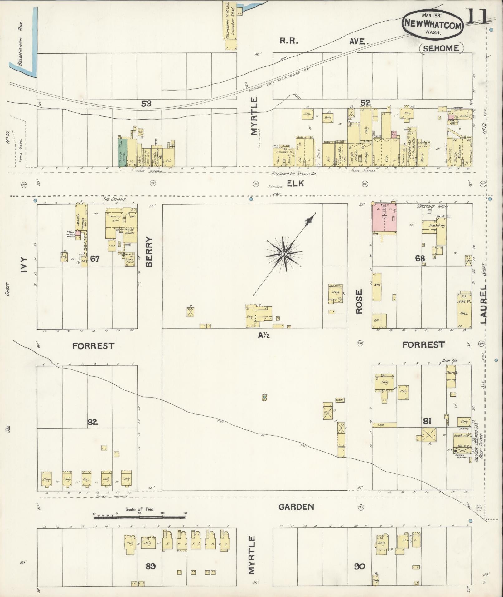 Sanborn Fire Insurance Map from New Whatcom, Whatcom County, Washington (1891), Sheet #0011 - Historic Sanborn Fire Insurance Map Print, vintage old map wall art, antique decor, genealogy gift, Washington Washington map