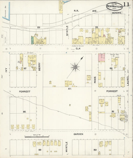 Sanborn Fire Insurance Map from New Whatcom, Whatcom County, Washington (1891), Sheet #0011 - Historic Sanborn Fire Insurance Map Print, vintage old map wall art, antique decor, genealogy gift, Washington Washington map