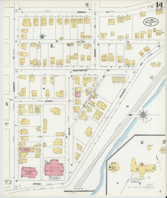 Sanborn Fire Insurance Map from Oil City, Venango County, Pennsylvania (1906), Sheet #0014 - Historic Sanborn Fire Insurance Map Print, vintage old map wall art, antique decor, genealogy gift, Pennsylvania Pennsylvania map