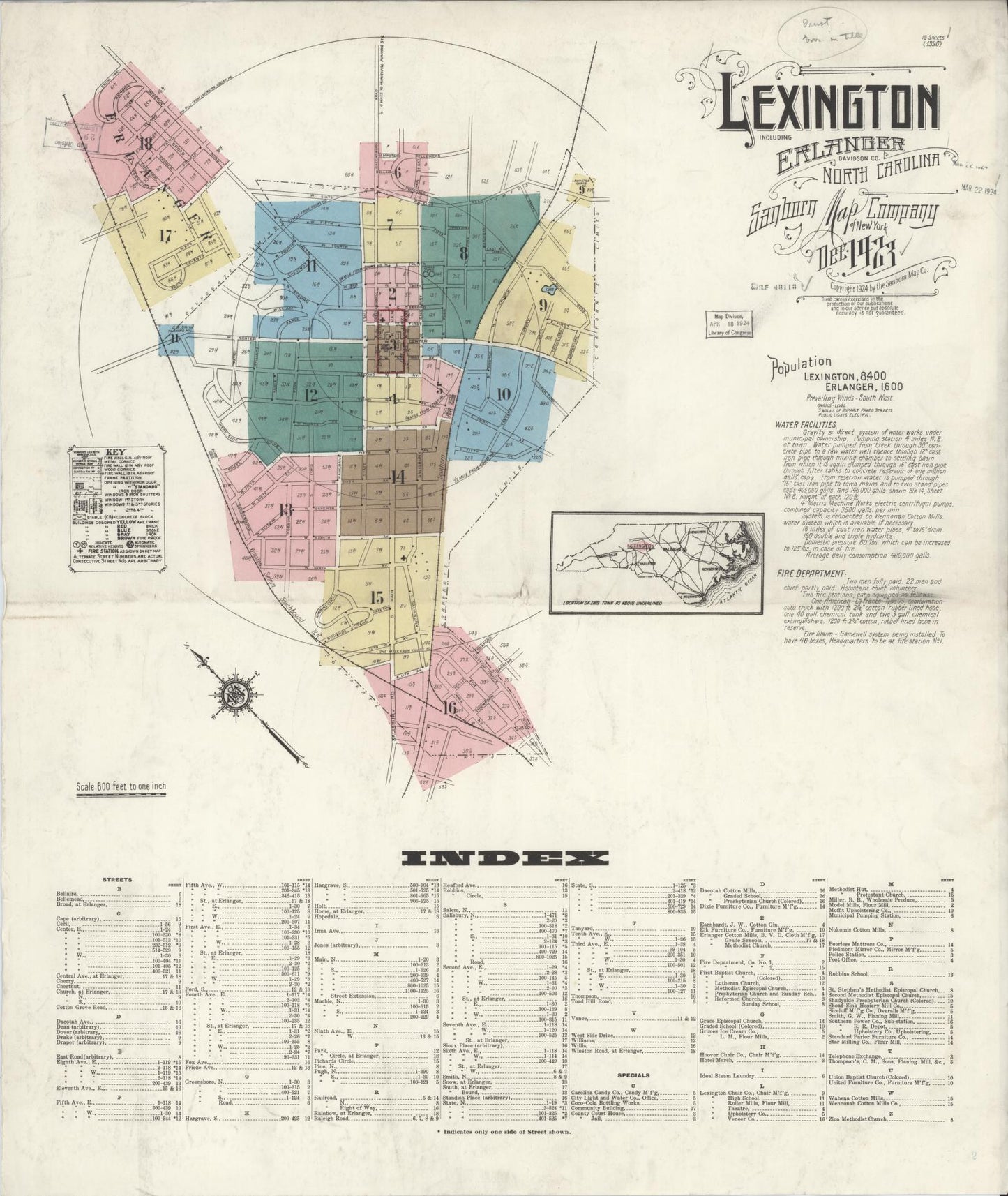 Sanborn Fire Insurance Map from Lexington, Davidson County, North Carolina (1923), Sheet #0001 - Complete Map Set gallery image, historic Sanborn map, vintage wall art, North Carolina North Carolina