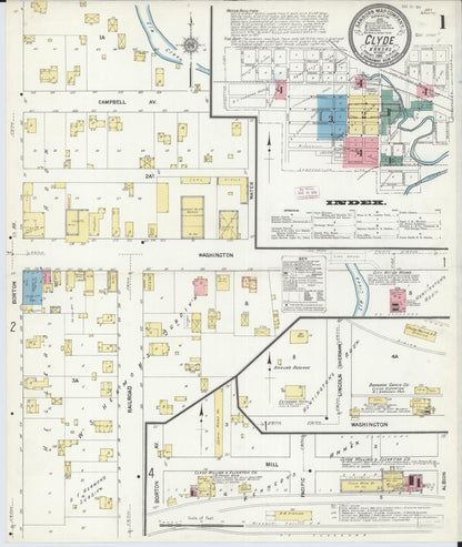 Sanborn Fire Insurance Map from Clyde, Cloud County, Kansas (1911), Sheet #0001 - Complete Map Set gallery image, historic Sanborn map, vintage wall art, Kansas Kansas