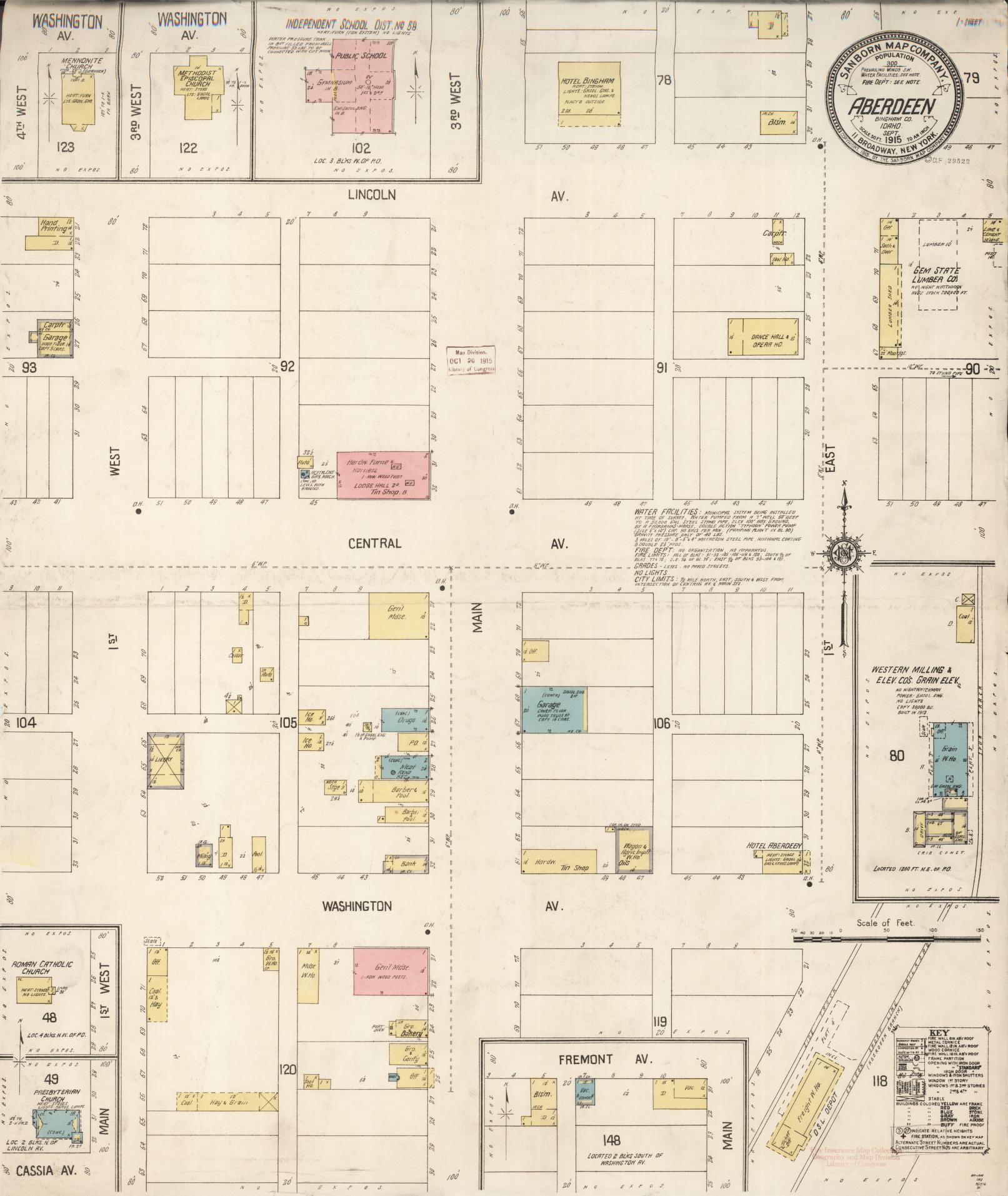 Sanborn Fire Insurance Map from Aberdeen, Bingham County, Idaho (1915), Sheet #0001 - Historic Sanborn Fire Insurance Map Print, vintage old map wall art, antique decor, genealogy gift, Idaho Idaho map
