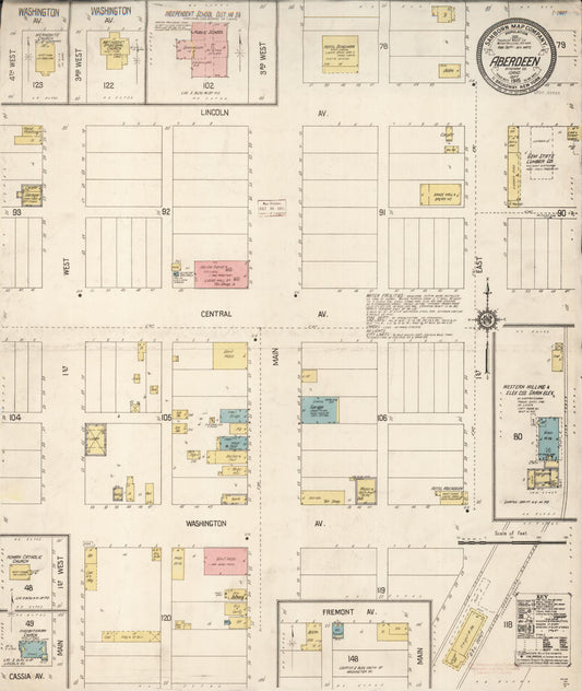 Sanborn Fire Insurance Map from Aberdeen, Bingham County, Idaho (1915), Sheet #0001 - Historic Sanborn Fire Insurance Map Print, vintage old map wall art, antique decor, genealogy gift, Idaho Idaho map