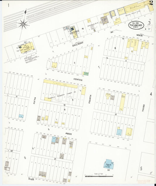 Sanborn Fire Insurance Map from Tucumcari, Quay County, New Mexico (1908), Sheet #0002 - Historic Sanborn Fire Insurance Map Print, vintage old map wall art, antique decor, genealogy gift, New Mexico New Mexico map