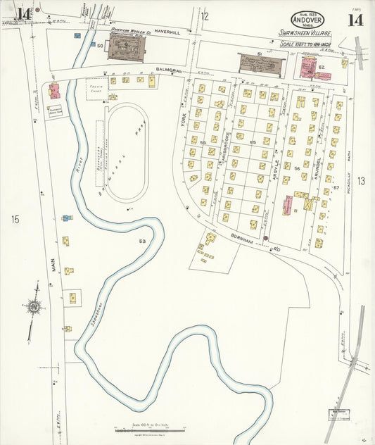 Sanborn Fire Insurance Map from Andover, Essex County, Massachusetts (1923), Sheet #0014 - Historic Sanborn Fire Insurance Map Print, vintage old map wall art, antique decor, genealogy gift, Massachusetts Massachusetts map