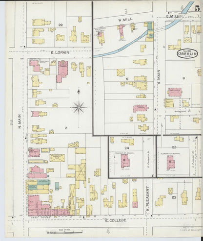Sanborn Fire Insurance Map from Oberlin, Lorain County, Ohio (1893), Sheet #0005 - Historic Sanborn Fire Insurance Map Print, vintage old map wall art, antique decor, genealogy gift, Ohio Ohio map