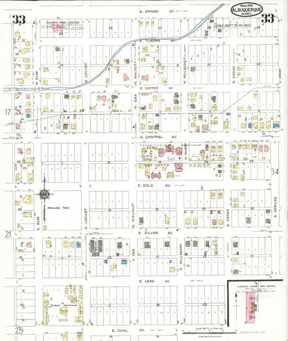 Sanborn Fire Insurance Map from Albuquerque, Bernalillo County, New Mexico (1924), Sheet #0033 - Complete Map Set gallery image, historic Sanborn map, vintage wall art, New Mexico New Mexico