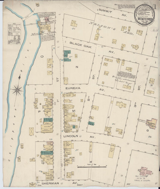 Sanborn Fire Insurance Map from Montevideo, Chippewa County, Minnesota (1885), Sheet #0001 - Historic Sanborn Fire Insurance Map Print, vintage old map wall art, antique decor, genealogy gift, Minnesota Minnesota map