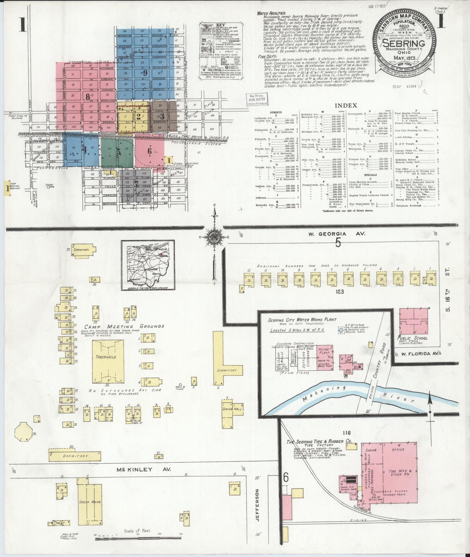 Sanborn Fire Insurance Map from Sebring, Mahoning County, Ohio (1923), Sheet #0001 - Complete Map Set gallery image, historic Sanborn map, vintage wall art, Ohio Ohio