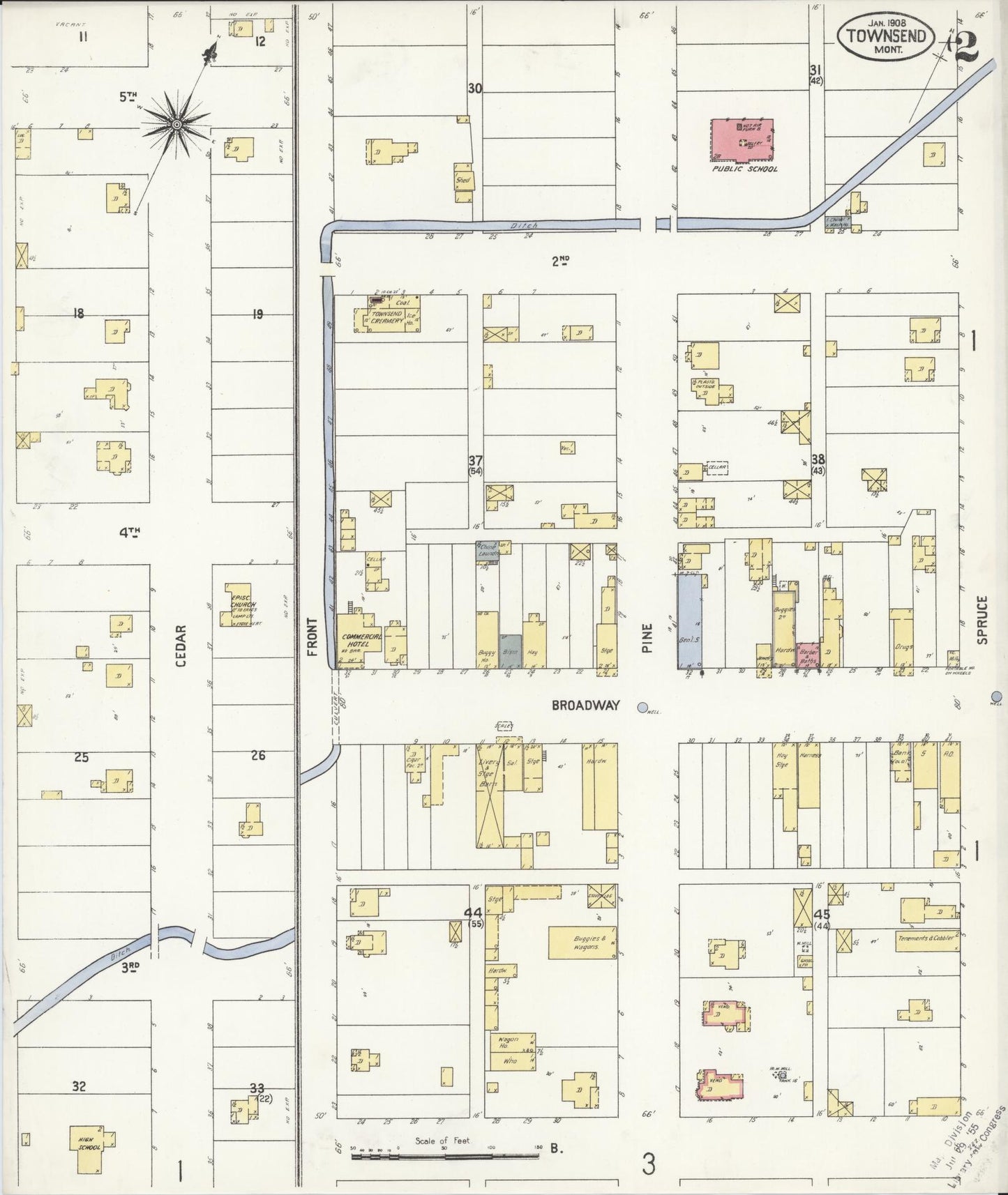 Sanborn Fire Insurance Map from Townsend, Broadwater County, Montana (1908), Sheet #0002 - Historic Sanborn Fire Insurance Map Print, vintage old map wall art, antique decor, genealogy gift, Montana Montana map