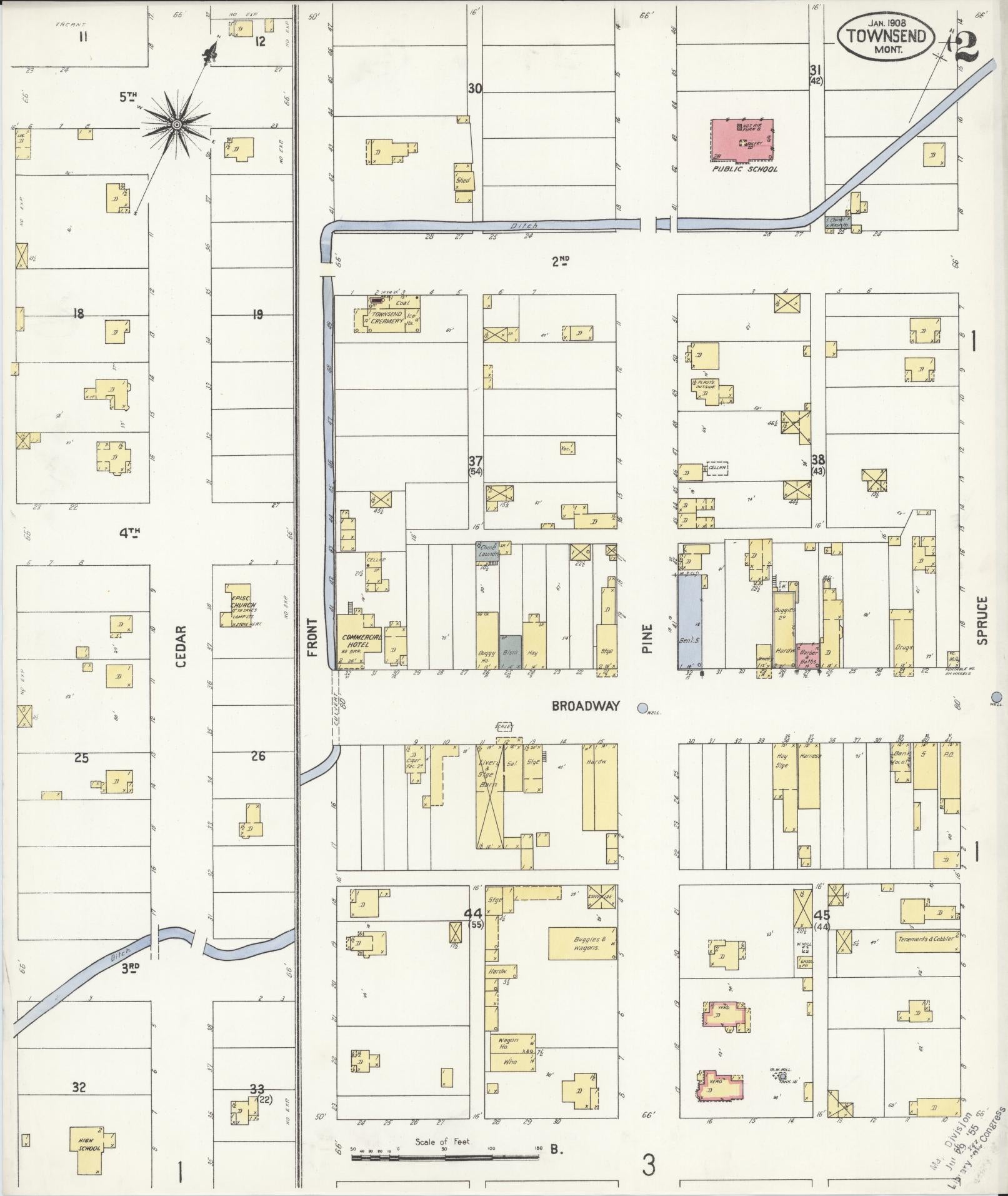 Sanborn Fire Insurance Map from Townsend, Broadwater County, Montana (1908), Sheet #0002 - Historic Sanborn Fire Insurance Map Print, vintage old map wall art, antique decor, genealogy gift, Montana Montana map