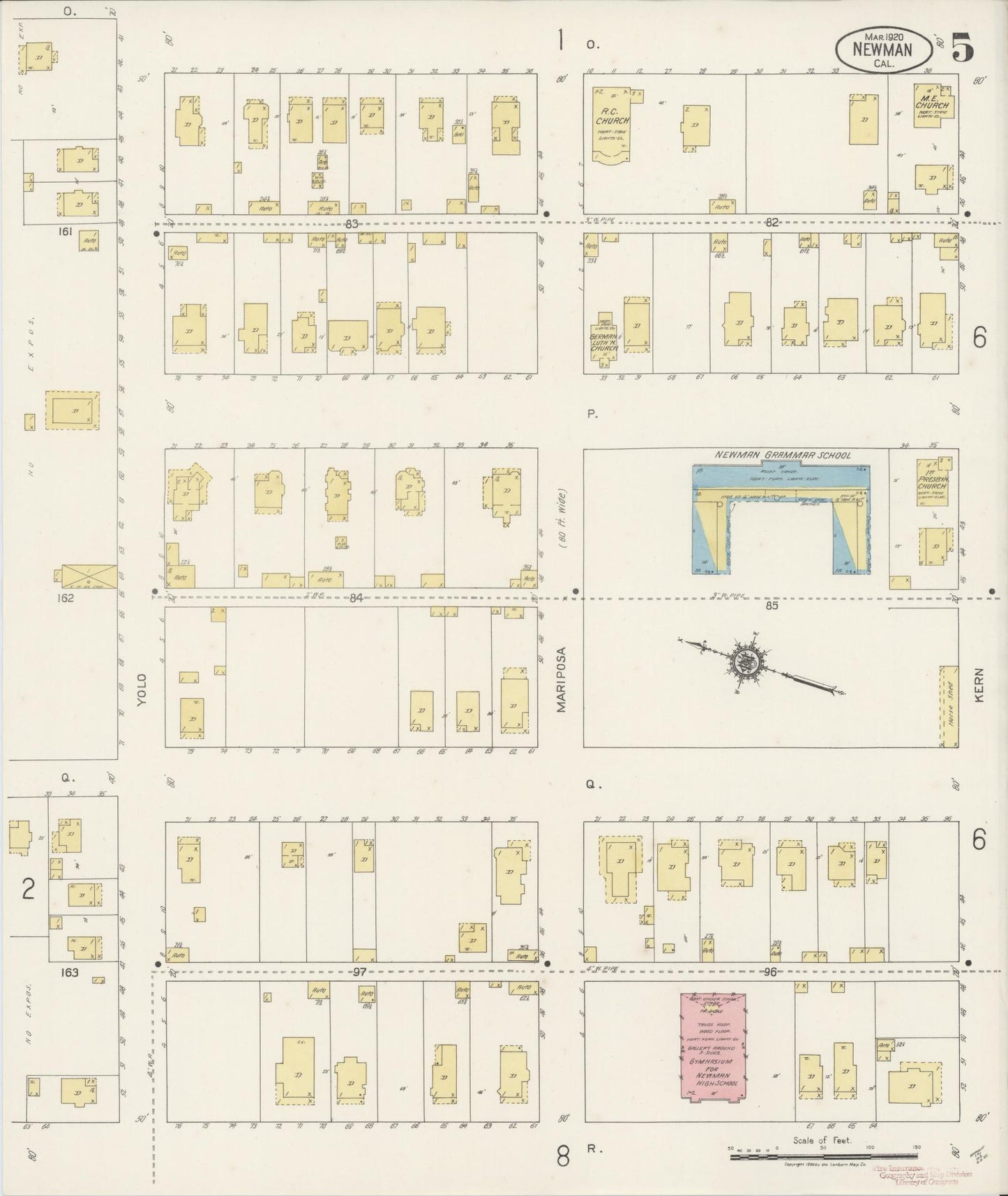 Sanborn Fire Insurance Map from Newman, Stanislaus County, California (1920), Sheet #0005 - Complete Map Set gallery image, historic Sanborn map, vintage wall art, California California