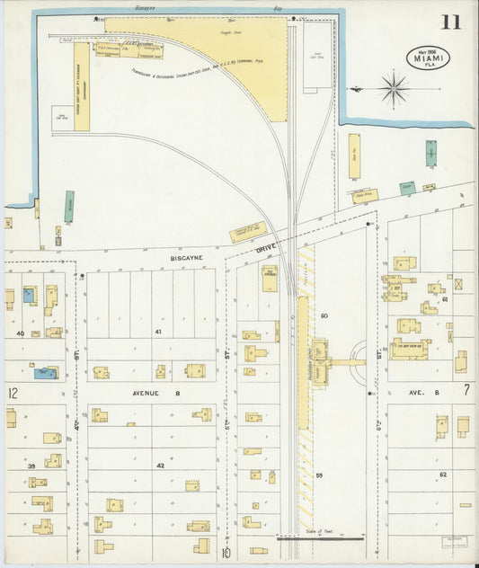 Sanborn Fire Insurance Map from Miami, Dade County, Florida (1906), Sheet #0011 - Historic Sanborn Fire Insurance Map Print, vintage old map wall art, antique decor, genealogy gift, Florida Florida map