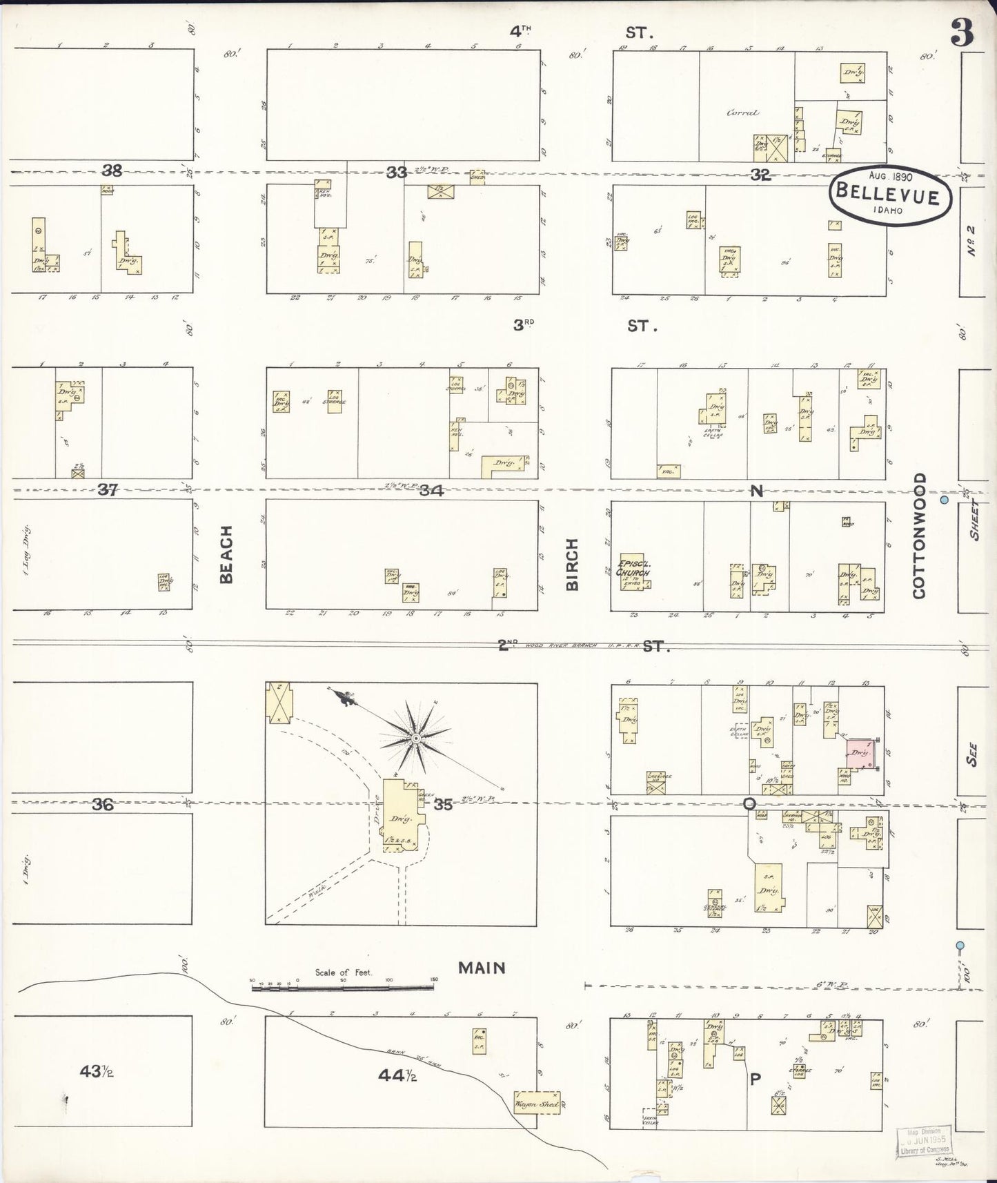 Sanborn Fire Insurance Map from Bellevue, Blaine County, Idaho (1890), Sheet #0003 - Complete Map Set gallery image, historic Sanborn map, vintage wall art, Idaho Idaho