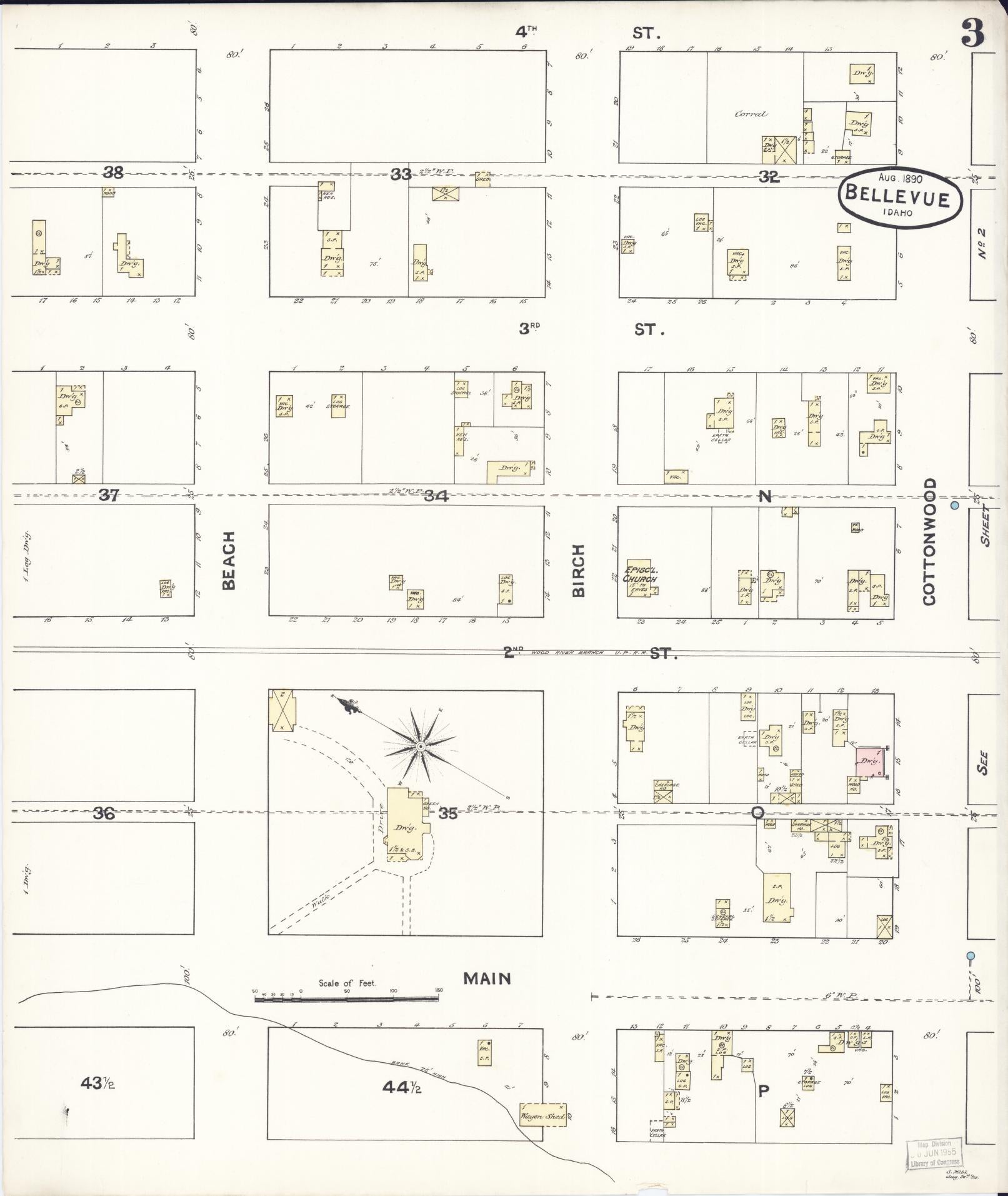 Sanborn Fire Insurance Map from Bellevue, Blaine County, Idaho (1890), Sheet #0003 - Complete Map Set gallery image, historic Sanborn map, vintage wall art, Idaho Idaho