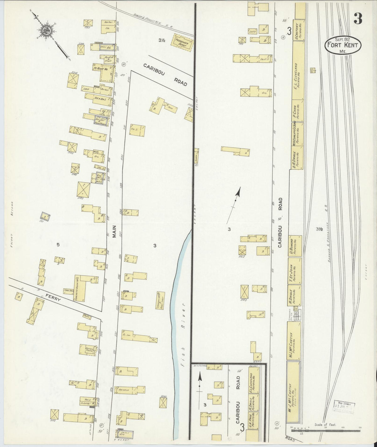 Sanborn Fire Insurance Map from Fort Kent, Aroostook County, Maine (1912), Sheet #0003 - Complete Map Set gallery image, historic Sanborn map, vintage wall art, Maine Maine