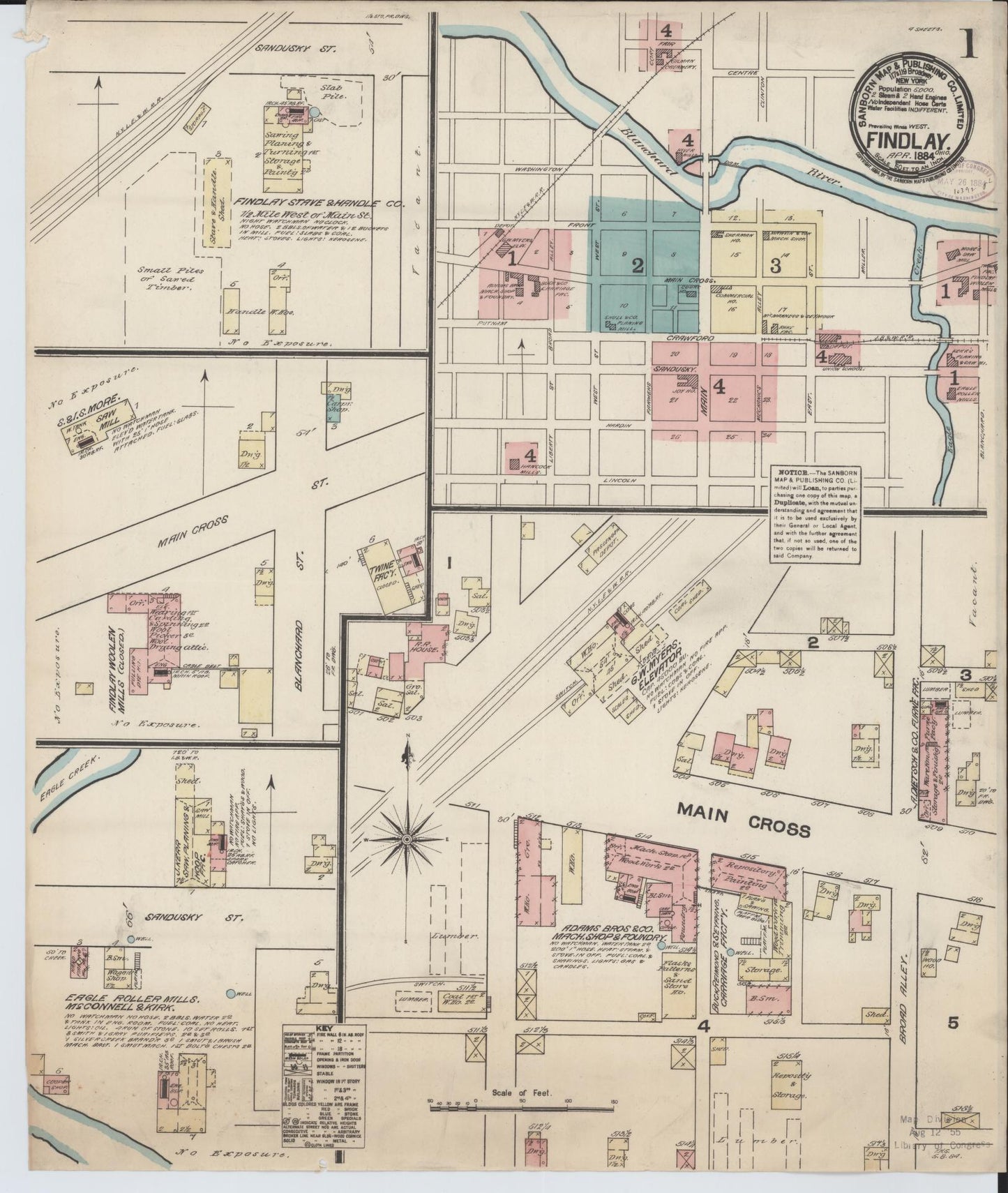 Sanborn Fire Insurance Map from Findlay, Hancock County, Ohio (1884), Sheet #0001 - Historic Sanborn Fire Insurance Map Print, vintage old map wall art, antique decor, genealogy gift, Ohio Ohio map