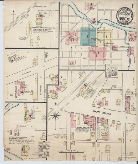 Sanborn Fire Insurance Map from Findlay, Hancock County, Ohio (1884), Sheet #0001 - Historic Sanborn Fire Insurance Map Print, vintage old map wall art, antique decor, genealogy gift, Ohio Ohio map