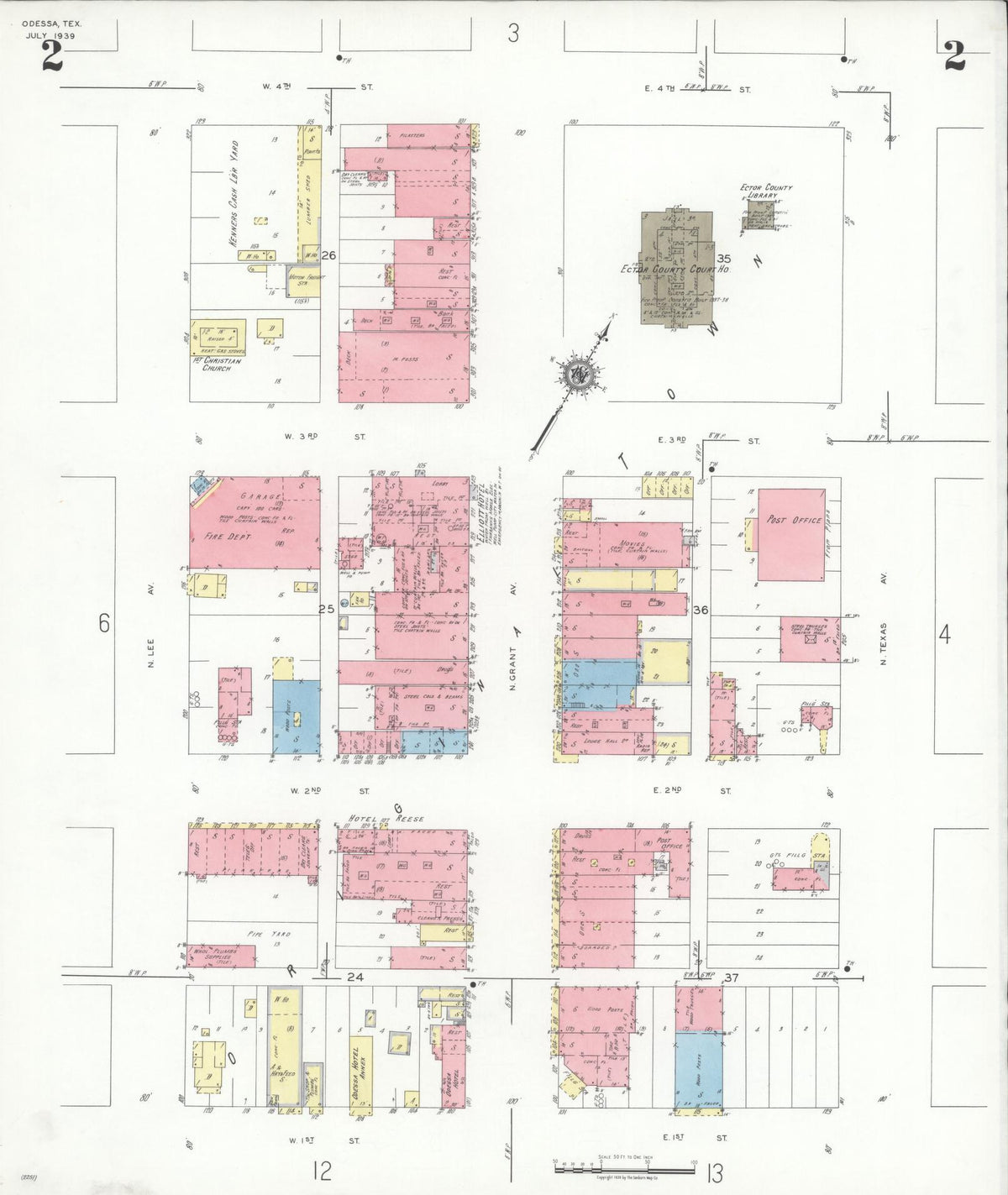 Sanborn Fire Insurance Map from Odessa, Edger County, Texas (1939), Sheet #0002 - Complete Map Set gallery image, historic Sanborn map, vintage wall art, Texas Texas