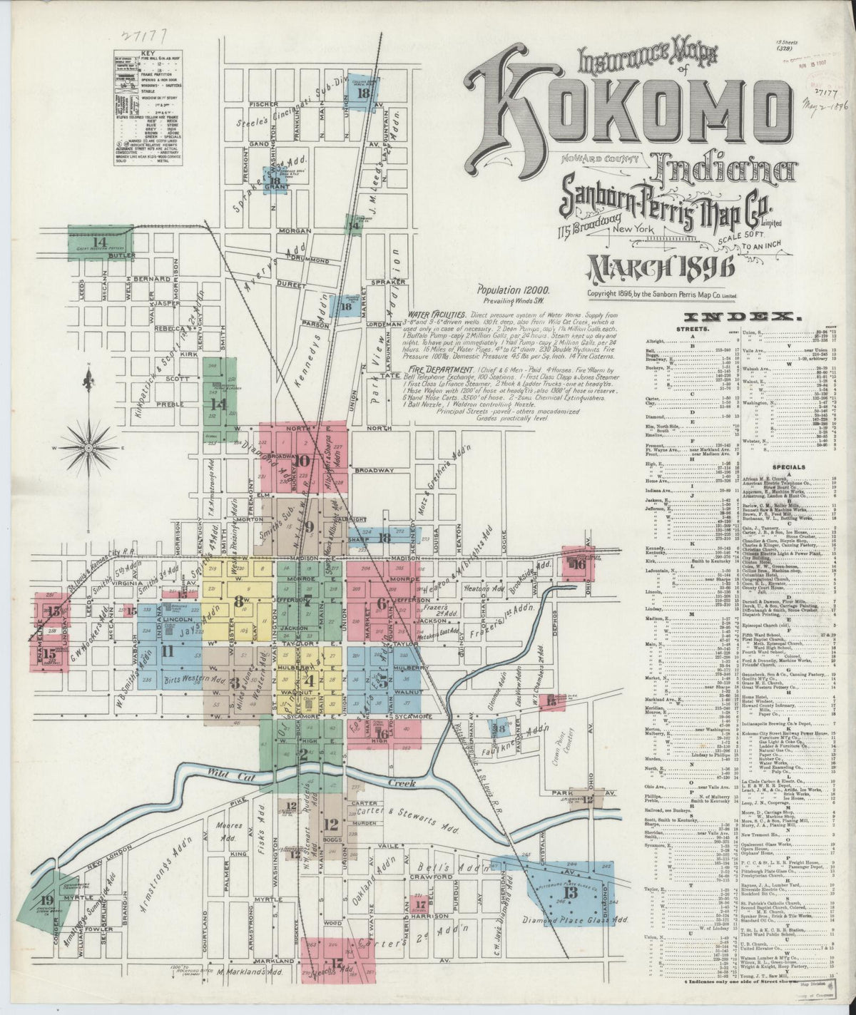 Sanborn Fire Insurance Map from Kokomo, Howard County, Indiana (1896), Sheet #0001 - Historic Sanborn Fire Insurance Map Print, vintage old map wall art, antique decor, genealogy gift, Indiana Indiana map