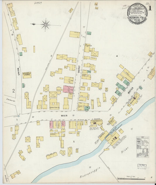 Sanborn Fire Insurance Map from Livermore Falls, Androscoggin County, Maine (1897), Sheet #0001 - Complete Map Set gallery image, historic Sanborn map, vintage wall art, Maine Maine