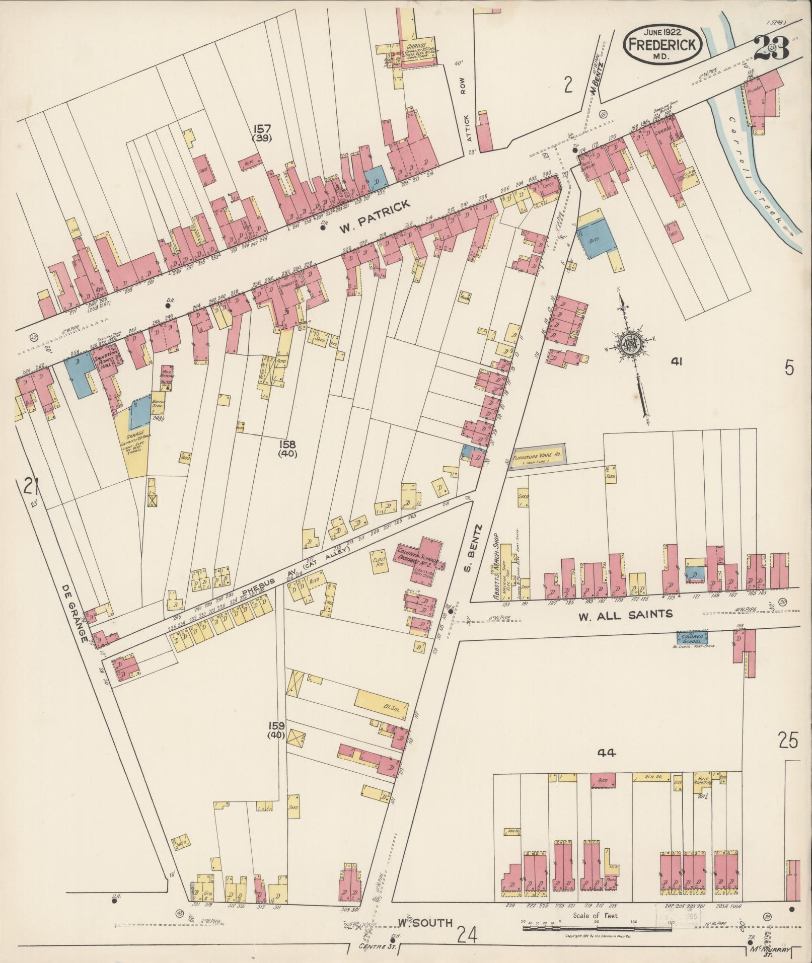 Sanborn Fire Insurance Map from Frederick, Frederick County, Maryland (1922), Sheet #0023 - Historic Sanborn Fire Insurance Map Print, vintage old map wall art