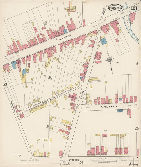 Sanborn Fire Insurance Map from Frederick, Frederick County, Maryland (1922), Sheet #0023 - Historic Sanborn Fire Insurance Map Print, vintage old map wall art