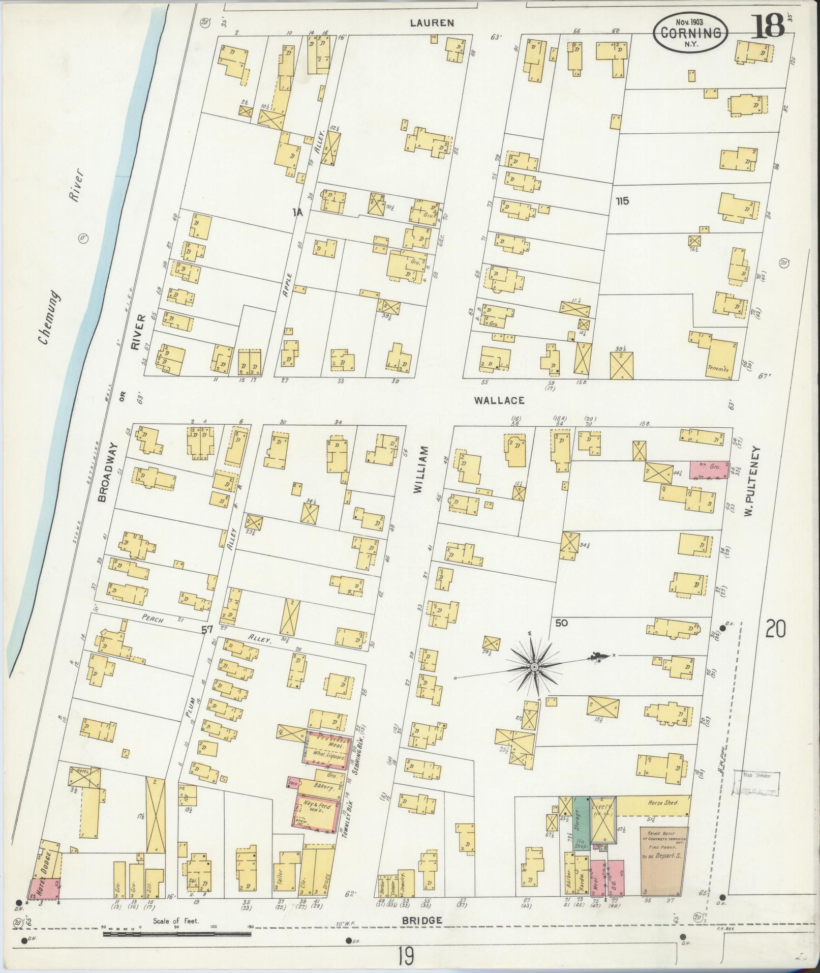 Sanborn Fire Insurance Map from Corning, Steuben County, New York (1903), Sheet #0018 - Complete Map Set gallery image, historic Sanborn map, vintage wall art, New York New York