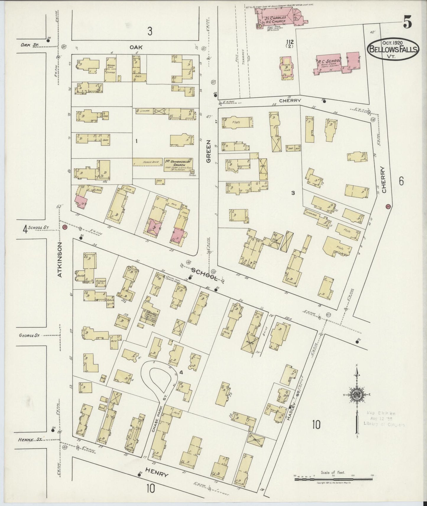 Sanborn Fire Insurance Map from Bellows Falls, Windham County, Vermont (1920), Sheet #0005 - Complete Map Set gallery image, historic Sanborn map, vintage wall art, Vermont Vermont