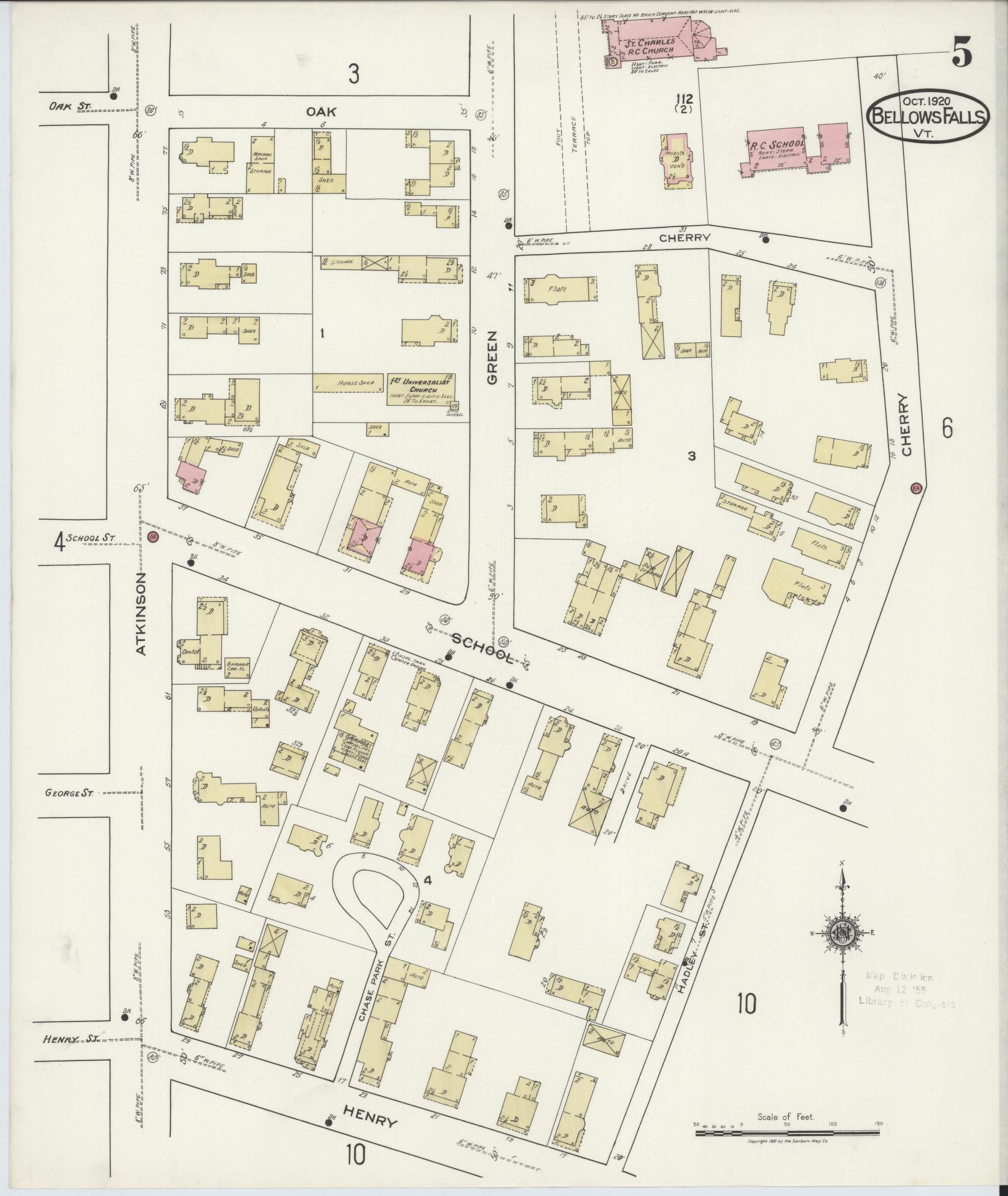 Sanborn Fire Insurance Map from Bellows Falls, Windham County, Vermont (1920), Sheet #0005 - Complete Map Set gallery image, historic Sanborn map, vintage wall art, Vermont Vermont