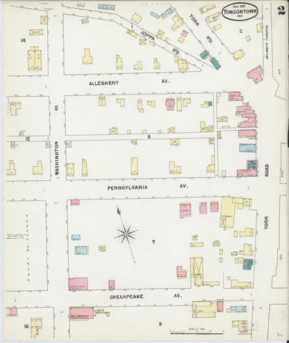 Sanborn Fire Insurance Map from Towson, Baltimore County, Maryland (1891), Sheet #0002 - Complete Map Set gallery image, historic Sanborn map, vintage wall art, Maryland Maryland