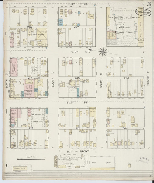Sanborn Fire Insurance Map from Laramie, Albany County, Wyoming (1887), Sheet #0003 - Historic Sanborn Fire Insurance Map Print, vintage old map wall art, antique decor, genealogy gift, Wyoming Wyoming map