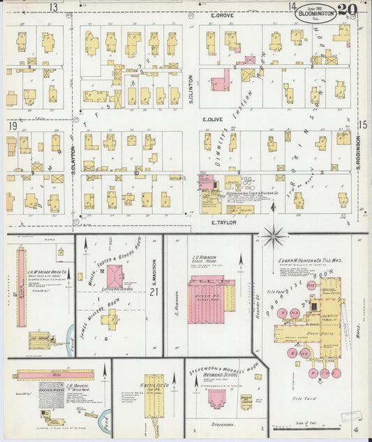 Sanborn Fire Insurance Map from Bloomington, McLean County, Illinois (1901), Sheet #0020 - Historic Sanborn Fire Insurance Map Print, vintage old map wall art, antique decor, genealogy gift, Illinois Illinois map