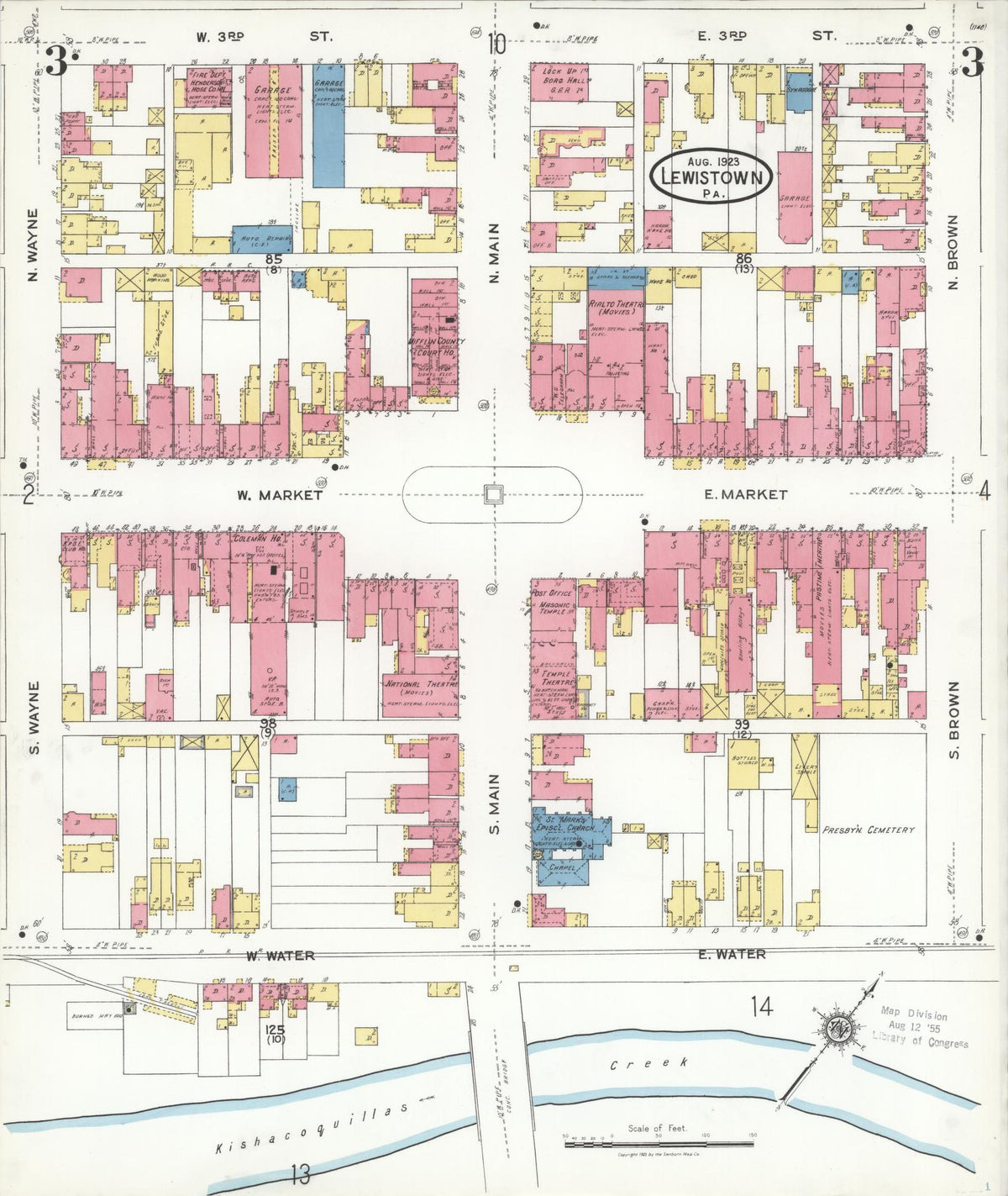 Sanborn Fire Insurance Map from Lewistown, Mifflin County, Pennsylvania (1923), Sheet #0003 - Complete Map Set gallery image, historic Sanborn map, vintage wall art, Pennsylvania Pennsylvania