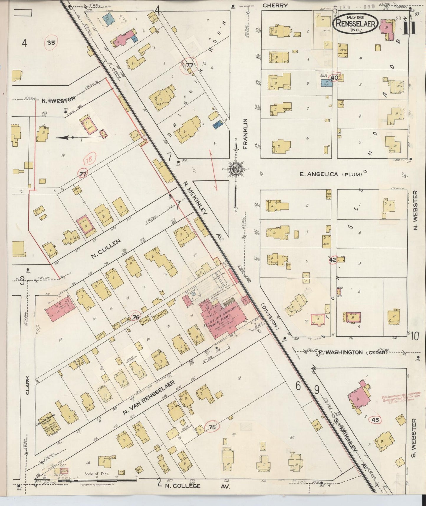 Sanborn Fire Insurance Map from Rensselaer, Jasper County, Indiana (1942), Sheet #0011 - Complete Map Set gallery image, historic Sanborn map, vintage wall art, Indiana Indiana