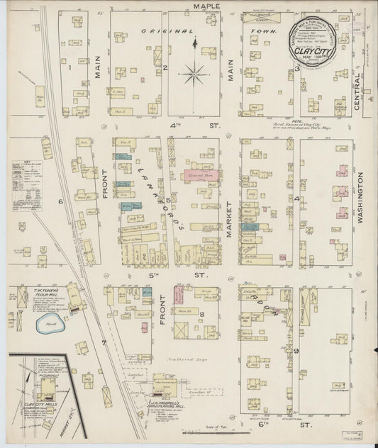 Sanborn Fire Insurance Map from Clay City, Clay County, Indiana (1886), Sheet #0001 - Historic Sanborn Fire Insurance Map Print, vintage old map wall art, antique decor, genealogy gift, Indiana Indiana map