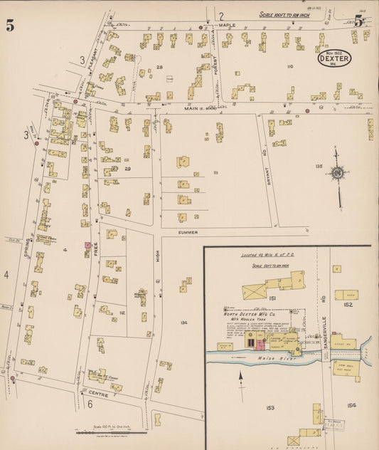 Sanborn Fire Insurance Map from Dexter, Penobscot County, Maine (1922), Sheet #0005 - Historic Sanborn Fire Insurance Map Print, vintage old map wall art, antique decor, genealogy gift, Maine Maine map