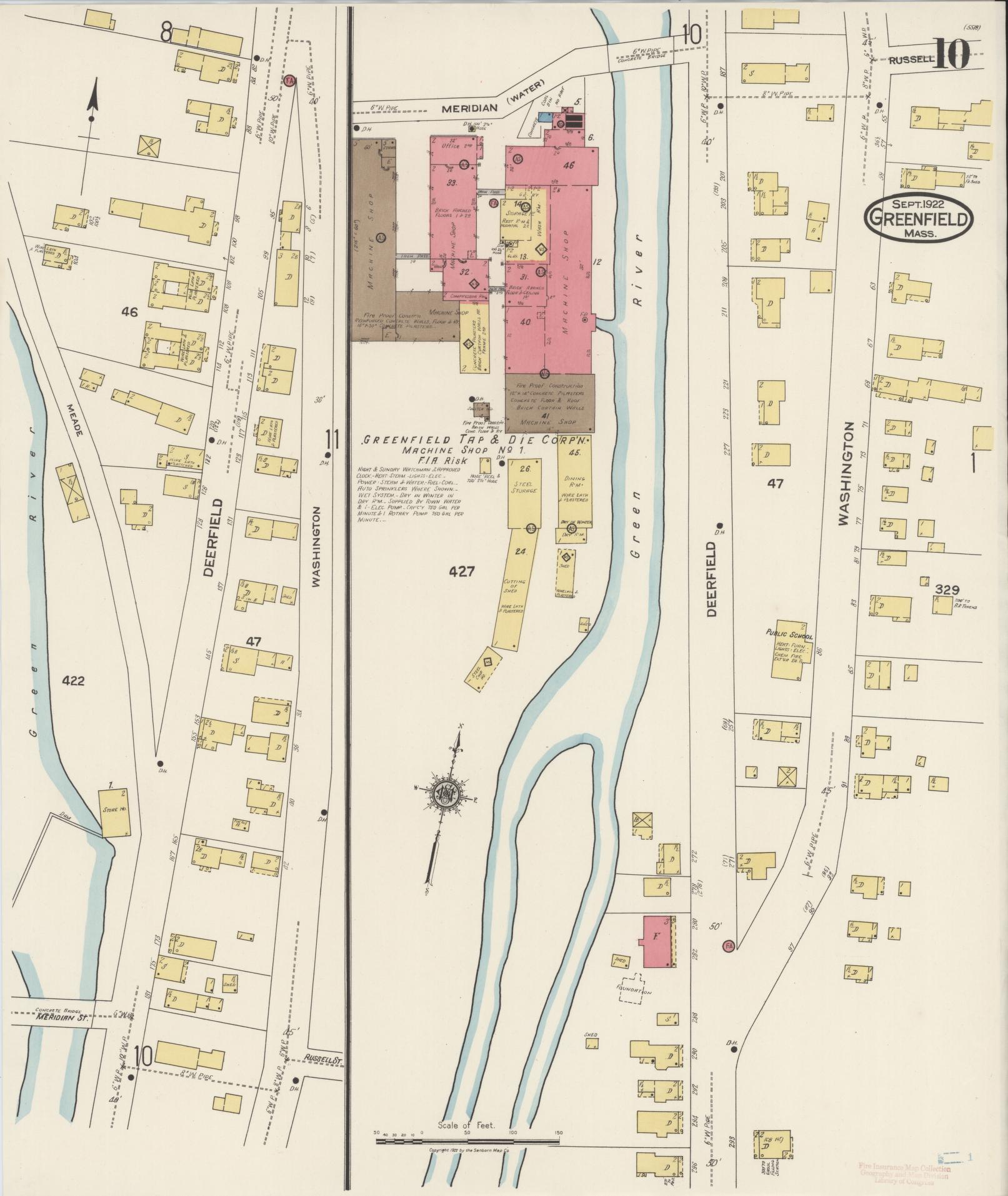 Sanborn Fire Insurance Map from Greenfield, Franklin County, Massachusetts (1922), Sheet #0010 - Complete Map Set gallery image, historic Sanborn map, vintage wall art, Massachusetts Massachusetts